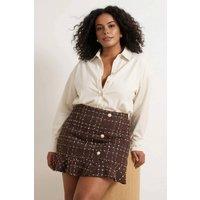 WOVCOR Women's Check Button Detail Frill Hem Mini Skirt in Brown | Size: 14