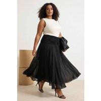 WOVCOR Women's High Waist Pleated Midaxi Skirt with Flowing Chiffon Effect in Black | Size: 3XL