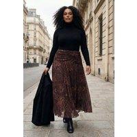 WOVCOR Women's Paisley Print High Waist Midaxi Skirt with Draped Detail | Size: 3XL