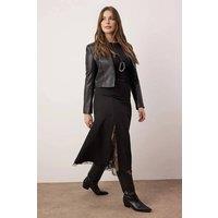 WOVCOR Women's High Waist Midi Skirt with Lace Trim Detail & A-Line Shape in Black | Size: XL