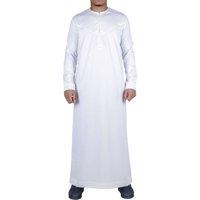 Arabic Thobes Men's Thobe Robe Satin Emirati Islamic Jubba Eid Slim Fit in White | Size: XL