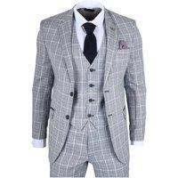 TruClothing Men's 3 Piece Plaid Check Suit Tailored Fit Formal Set in Blue | Size: 40R