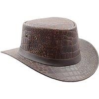 House of Leather Men's Leather Cowboy Bush Croc Print Hat HL002 in Brown | Size: 2XL