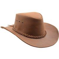 House of Leather Men's Leather Cowboy Australian Bush Hat HL005 in Tan | Size: Small