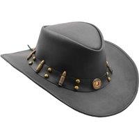 House of Leather Men's Leather Cowboy Western Outback Style Hat HL0010 in Black | Size: Medium