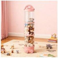 Living and Home Toy Storage Tube Organiser Clear Vertical Plastic with String Lights in Pink