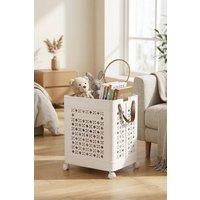 Living and Home Foldable Laundry Basket with Casters in Cool White