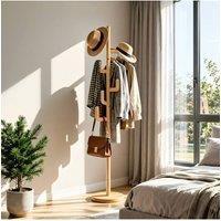 Living and Home Freestanding Wooden Coat Rack Clothes Holder Garment Rack with 6 Hooks in Beige