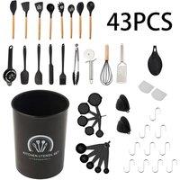 Living and Home 43-Piece Silicone Kitchen Cooking Utensil Set Kitchenware Cookware Kit in Black