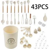Living and Home 43-Piece Silicone Kitchen Cooking Utensil Set Kitchenware Cookware Kit in Soft White