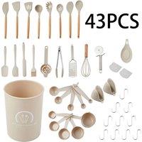 Living and Home 43-Piece Silicone Kitchen Cooking Utensil Set Kitchenware Cookware Kit in Light Khaki