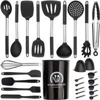 Living and Home 27-Piece Silicone Kitchen Cooking Utensil Set Kitchenware Cookware Set in Black