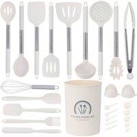 Living and Home 27-Piece Silicone Kitchen Cooking Utensil Set Kitchenware Cookware Set in Soft White