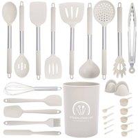 Living and Home 27-Piece Silicone Kitchen Cooking Utensil Set Kitchenware Cookware Set in Light Khaki