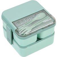 Living and Home 1.8L 2-Tier 4-Grid Lunch Box with Fork and Spoon in Green