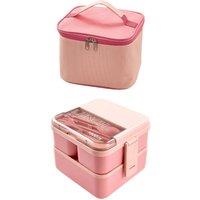 Living and Home 1.8L Two-Tier Lunch Box with Insulated Lunch Bag in Pink