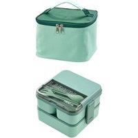 Living and Home 1.8L Two-Tier Lunch Box with Insulated Lunch Bag in Green