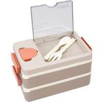 Living and Home 2000ml 2-Tier Lunch Box with Cutlery & Sauce Container in Beige