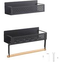 Living and Home 2 Pack Magnetic Storage Rack for Refrigerator with Paper Towel Holder in Black