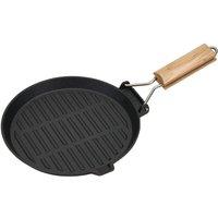 Living and Home Cast Iron Grill Pan with Foldable Wooden Handle and Pouring Spout in Black