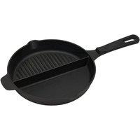 Living and Home 2-in-1 Divided Cast Iron Frying Pan 2-zone Griddle Grill Pan & Flat Surface in Black