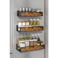 Living and Home 3 Pcs Wall-Mount Spice Rack Fridge Organizer Refrigerator Storage Rack in Brown