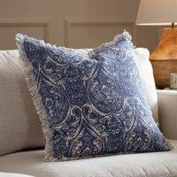 Paoletti Durelle 100% Cotton Paisley Fringed Cushion in Mid Blue | Size: 50 cm x 50 cm