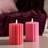 OHS Set of 2 Ribbed Flameless LED Candles Decorative Lights Party Home in Red