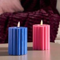 OHS Set of 2 Ribbed Flameless LED Candles Decorative Lights Party Home in Blue