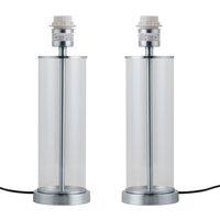 First Choice Lighting Set of 2 Aura - Chrome with Glass Column Table Lamp Bases in Silver