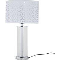 First Choice Lighting Aura - Chrome Table Lamp with White Cut Out Shade in Silver