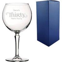 Uniqueful Personalised 30th Birthday Hudson Gin Glass Years Young Sweeping Font in Clear