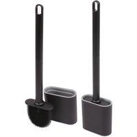 Harbour Housewares Wall-Mounted Toilet Brushes & Holders Set - Pack of 2 in Black