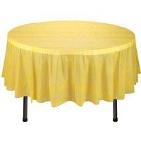 Neel Blue 84" Round PVC Tablecloth, Disposable Plastic Table Cover in Yellow