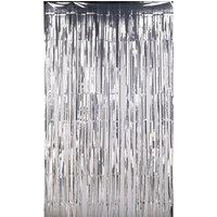 Neel Blue Foil Fringe Curtain Metallic Tinsel Backdrop Steamers - 1x3 Metres in Silver