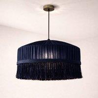 CGC Lighting Victoria Velvet Fringe Lampshade - Pleated Tassel Pendant Light Shade in Navy