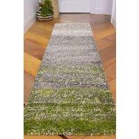 Kukoon Runner Rug Dark Green Striped Mottled Shaggy Long Hallway Rugs | Size: 60 cm x 240 cm