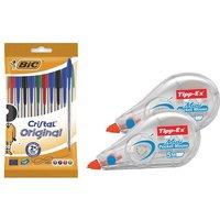 Bic 10x Cristal Original Ballpoint Pens & Tipp-Ex Mini Correction Tape, 2 Pack