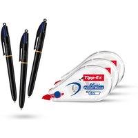 Bic 3x 4 Colours Pro Ballpoint Pen & 3x Tipp-Ex Mini Pocket Correction Tapes