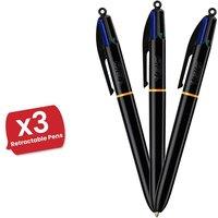 Bic 4 Colours Pro Retractable Ballpoint Pens, - Pack of 3