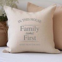 Aye Do Gifts Personalised Family Comes First Cushion in Beige | Size: 40 cm x 40 cm