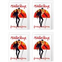 Wee Blue Coo Moulin Rouge Paris Vintage Burlesque Cabaret Pack of 4 Greeting Cards in Red | Size: 4 Pack