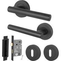 AFIT Black Door Handle Round Rose, Sashlock & Escutcheons 1 Pair | Size: 150mm x 150mm