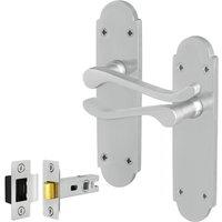 AFIT Satin Door Handles with Latch, 1 Pair Satin Chrome Backplate in Silver | Size: 150mm x 150mm