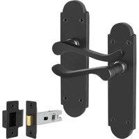 AFIT Black Door Handles with Latch, 1 Pair Matt Black Backplate, Latch 64mm | Size: 150mm x 150mm