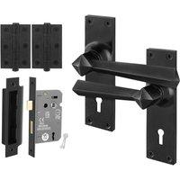 AFIT Black Antique Cast Iron Door Handles, Key Lock 64mm, Hinges 1 Pair | Size: 150mm x 150mm
