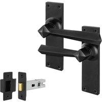 AFIT Black Antique Cast Iron Door Handles Backplate Latch 64mm 1 Pair | Size: 150mm x 150mm