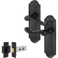AFIT Black Antique Cast Iron Door Handles Backplate Latch 64mm 1 Pair | Size: 150mm x 150mm