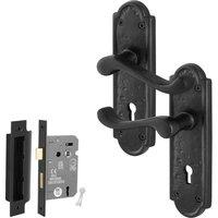 AFIT Black Antique Cast Iron Door Handles Backplate Key Lock 64mm | Size: 150mm x 150mm