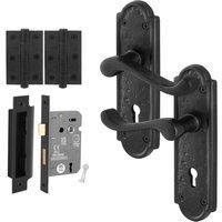 AFIT Black Antique Cast Iron Door Handles Key Lock 64mm Hinges | Size: 150mm x 150mm